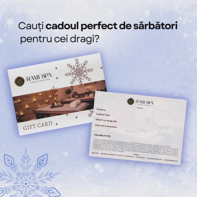 🎄 Cadoul perfect de sărbători este la un click distanță! La RaMi Spa, știm cât de important este să-i arăți persoanei iubite cât de mult o apreciezi. De aceea, am pregătit gift cardul perfect, care o va purta cu gândul direct în Bali! 🌸✨

💌 Cum funcționează?
🌿 Intră pe ramispa.ro la secțiunea “GIFT CARD”
💆‍♀️ Alege experiența ideală pentru persoana dragă
📩 Primește cardul electronic în 3 ore sau în format fizic în 2 zile lucrătoare

💕 Oferă-i o experiență de neuitat, plină de răsfăț și armonie! 💕 Nu mai sta pe gânduri, intră acum pe ramispa.ro și transformă sărbătorile de iarnă într-o poveste de iubire și relaxare!

📞 +40 769 070 522 
📩 hello@ramispa.ro
📍 RaMi Spa 1 - George Călinescu 44A, Sector 1, București 
📍 RaMi Spa 2 - Puțul lui Zamfir 23, Sector 1, București 

#ramispa #masajbucuresti #massagebucharest #balinesemassage #spabucuresti #masajbalinez #masajbalinezbucuresti #giftcard #giftcardmasaj