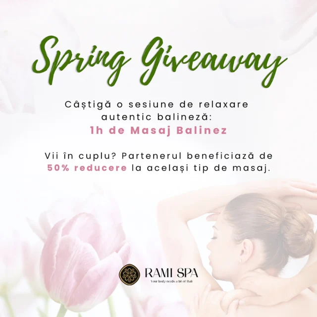 🌸 SPRING GIVEAWAY 🌸

Primăvara asta e despre relaxare, energie nouă și momente pentru tine. 💆🏻‍♀️
Poți câștiga o sesiune de relaxare autentic balineză – 1h de Masaj Balinez, experiența perfectă pentru a-ți reîncărca bateriile. ✨

Vii în cuplu? Partenerul tău beneficiază de 50% reducere la același tip de masaj – pentru un moment de răsfăț în doi.

Ce trebuie să faci?
✅ Follow @ramispa.ro
✅ Tag 3 prieteni în comentarii
✅ Share la postare pe story + tag @ramispa.ro
Dacă ai contul privat, te rugăm să ne trimiți și dovada postării pentru verificare.

📅 Câștigătorul va fi anunțat pe 12 Aprilie, acesta fiind cadoul nostru pentru tine de Paște. Mult succes! 🍀

#ramispa #springgiveaway #balinesemassage #masajbalinez #spabucuresti